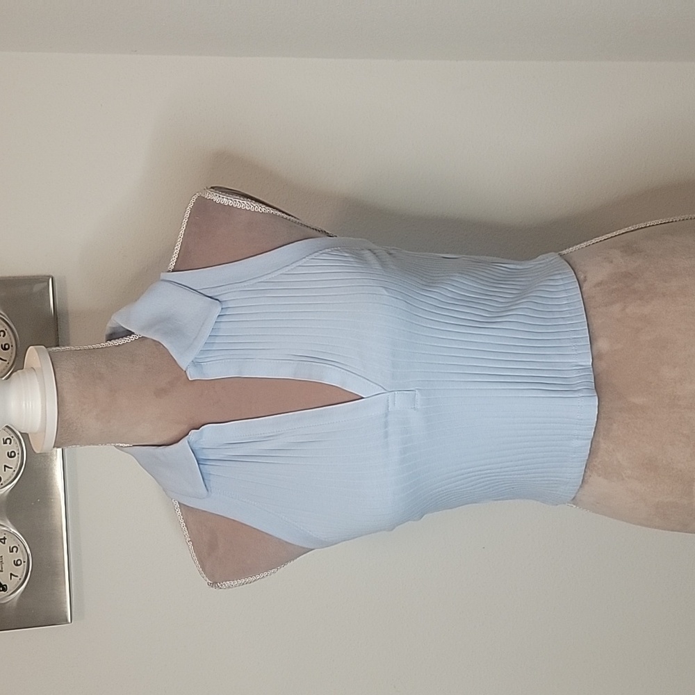 Zara Size L, Light Blue Ribbed Collared Sleeveless Top, Cropped, NEW with Tags